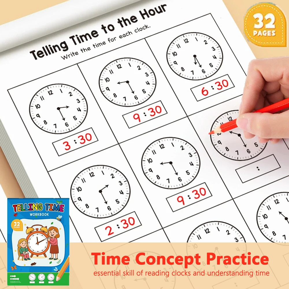 32 Pages Telling Time Workbook - đánh giá và giá Learning Workbook Preschool